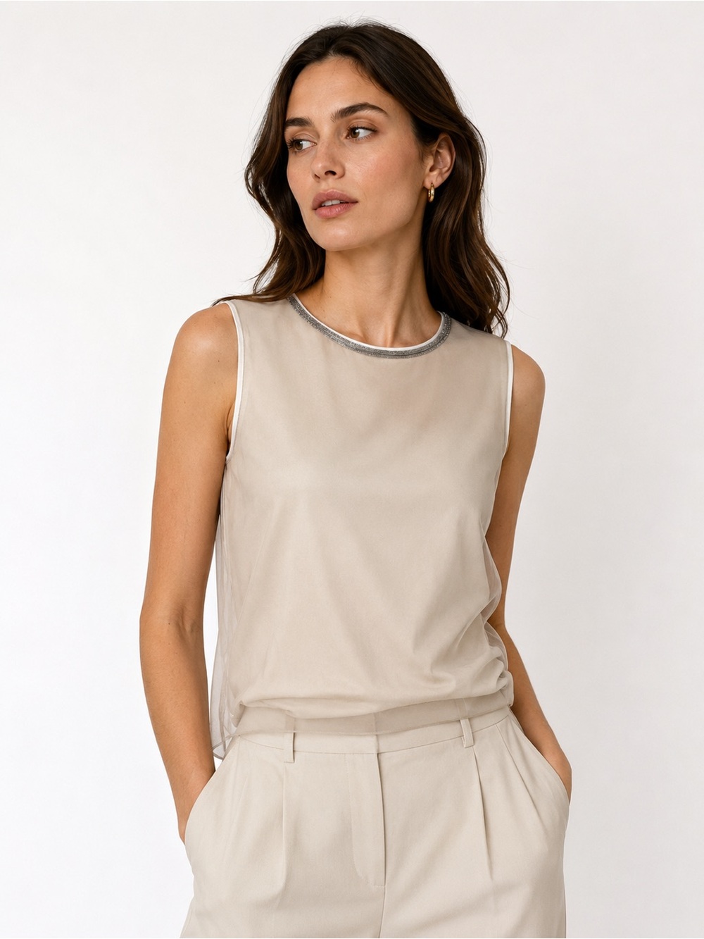 Fabiana filippi silk tulle overplay metallic thread collar teeshirt